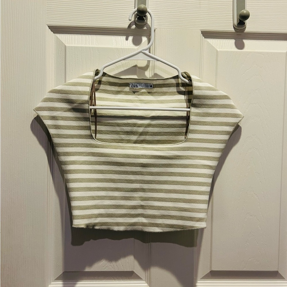 Zara Cream and Tan Striped Crop Top